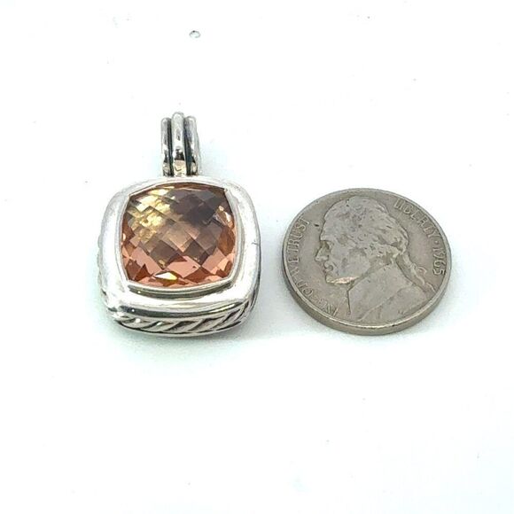 David Yurman Morganite Albion Pendant 14 mm Sterling Silver Estate DY679 - Picture 7 of 7